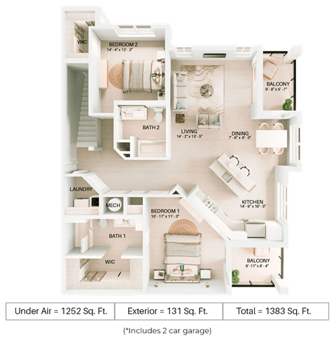 2 bed 2 bath floor plan C at Imperial Crossing Luxury Apartment Homes, Florida